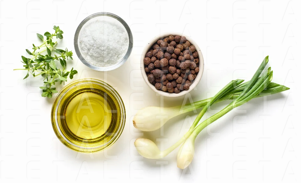 oil, salt, pepper and herbs