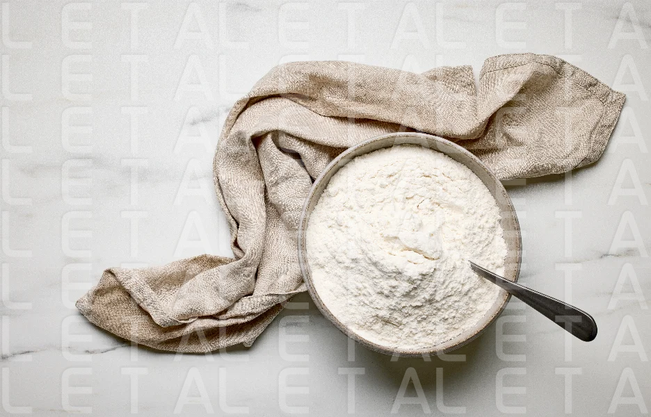 bowl of flour and linen towel