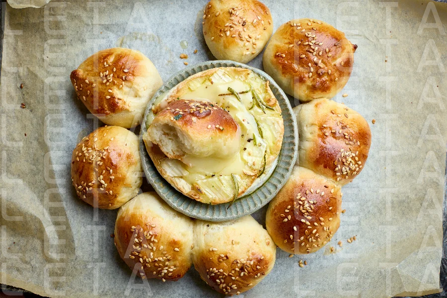 closeup of freshly baked bread buns