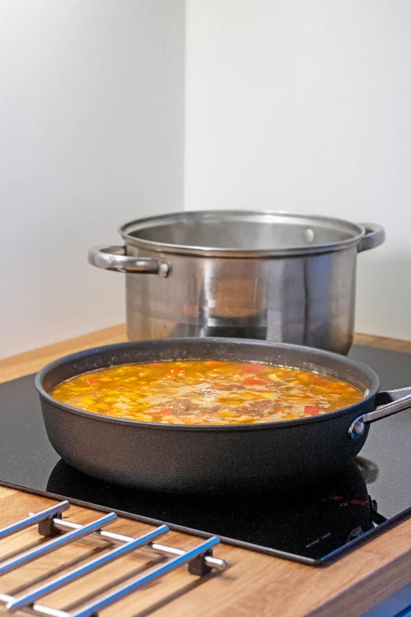 pan and pot on electric stove
