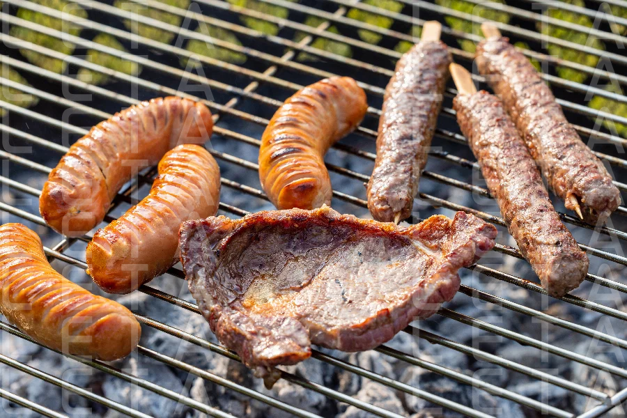 various grilled meat and sausages