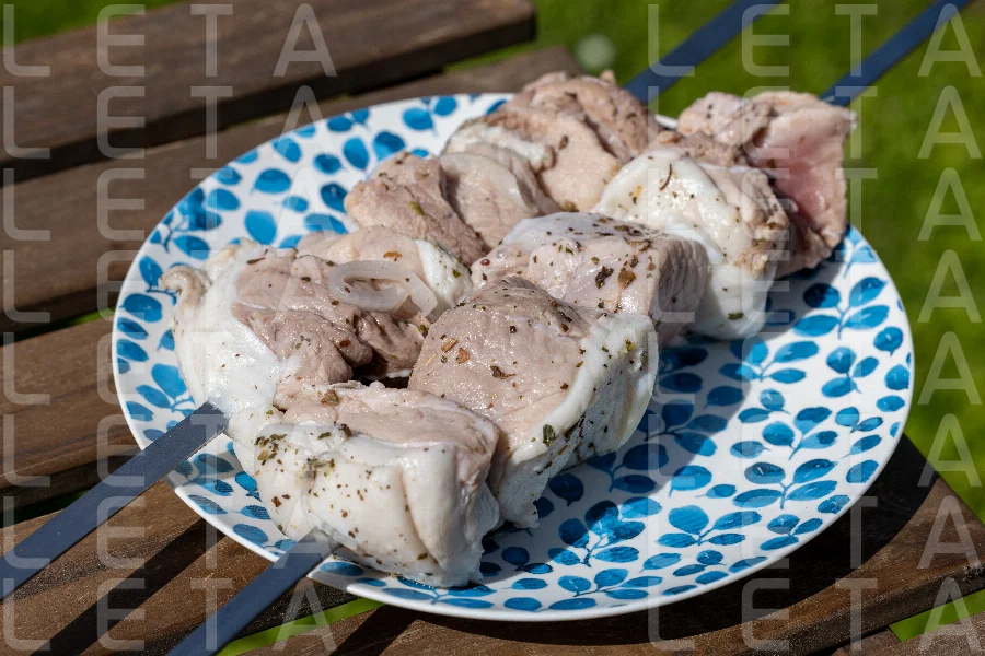 marinated pork meat skewers