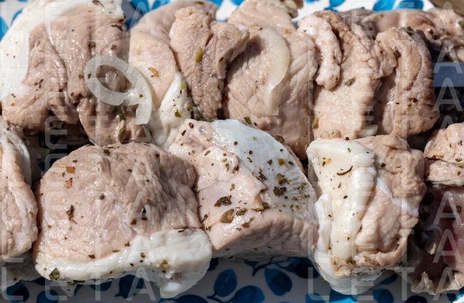 marinated pork meat skewers