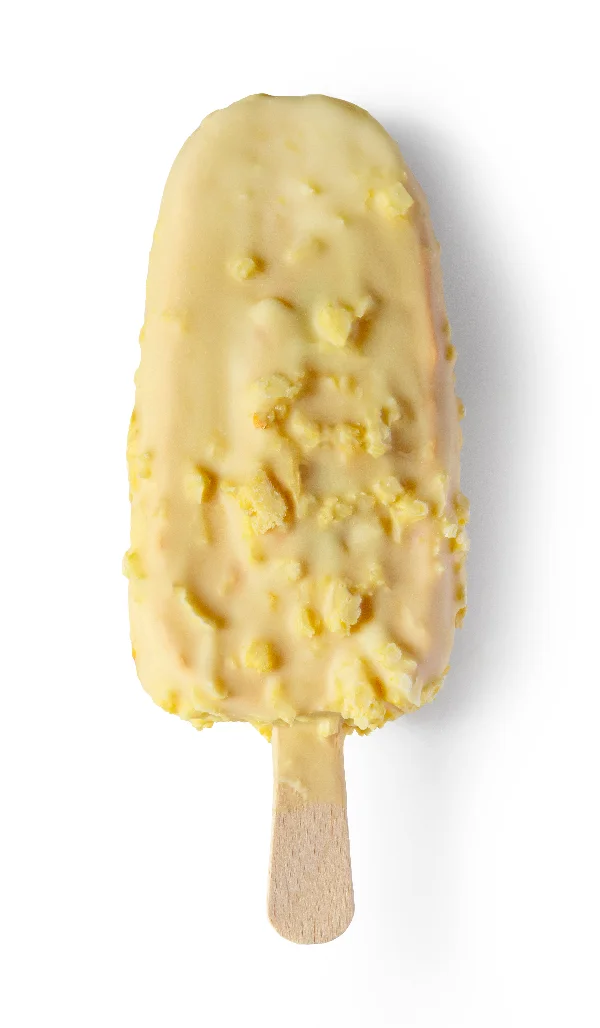 orange ice cream covered with white chocolate