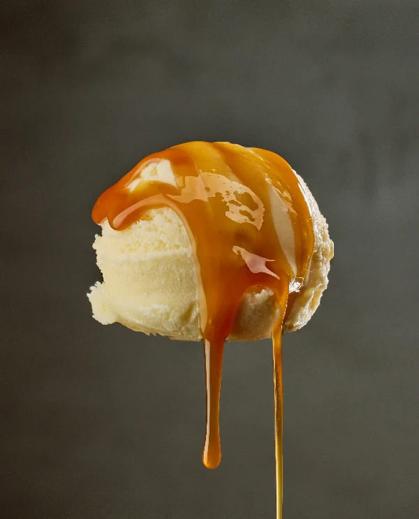 vanilla ice cream with caramel sauce