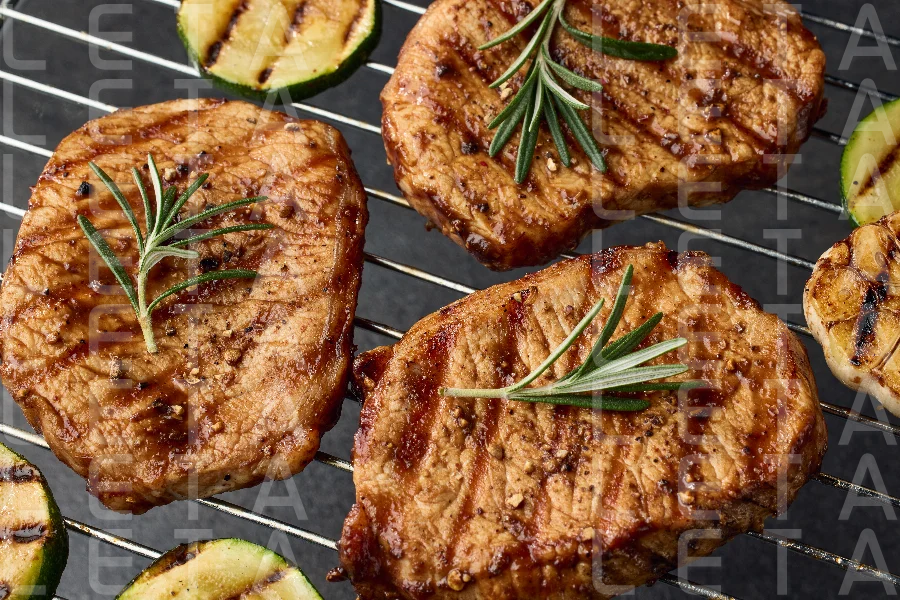 grilled steaks and vegetables