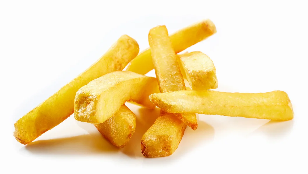 fried potatoes on white background