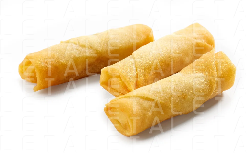 fried springrolls on white background
