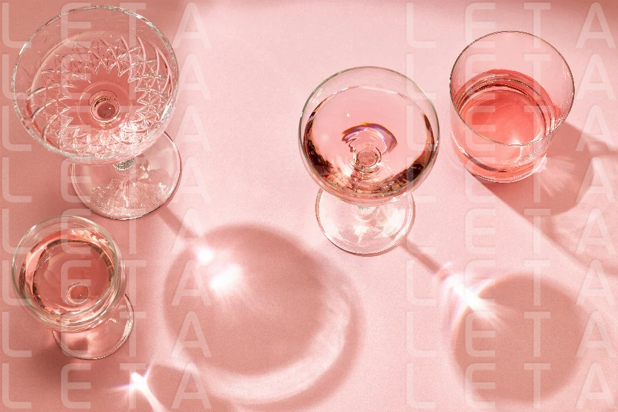 various glasses on pink background