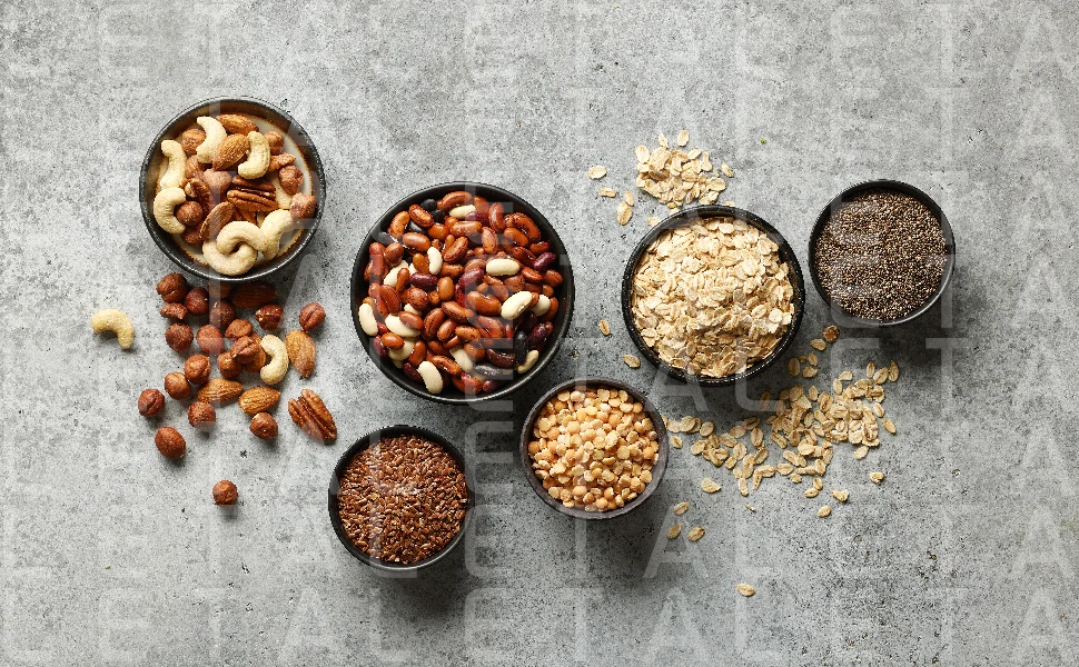 bowls of various dried healthy products