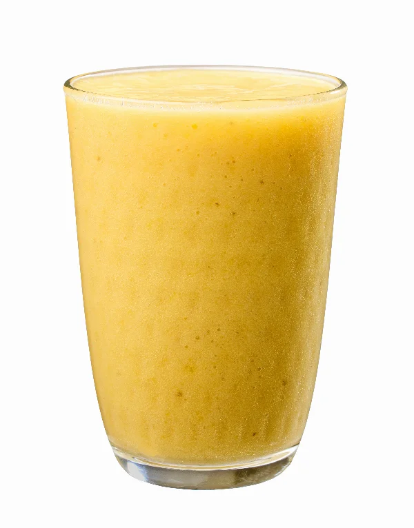 glass of fresh yellow smoothie