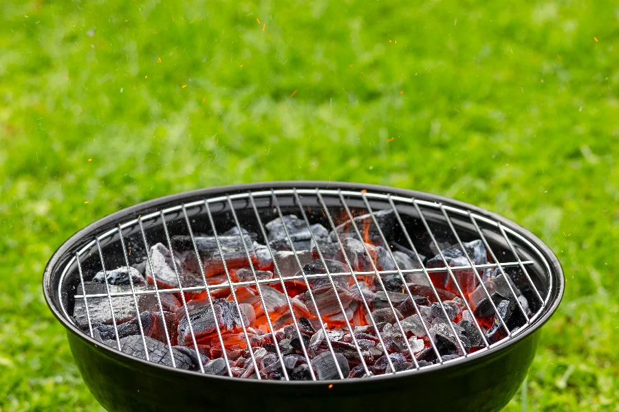 burning charcoal grill