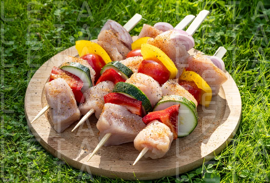 raw chicken and vegetable skewers