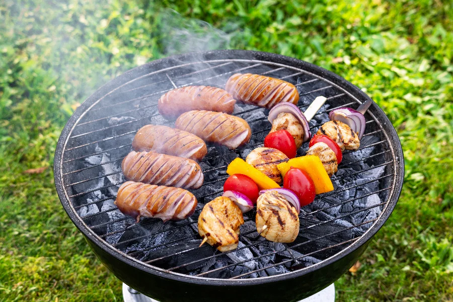 grilled sausages and skewers