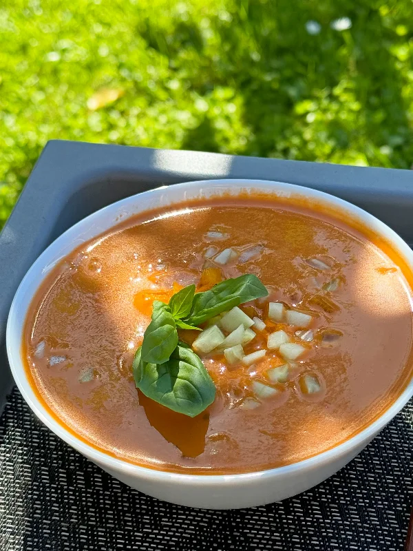 bowl of cold tomato soup gazpacho