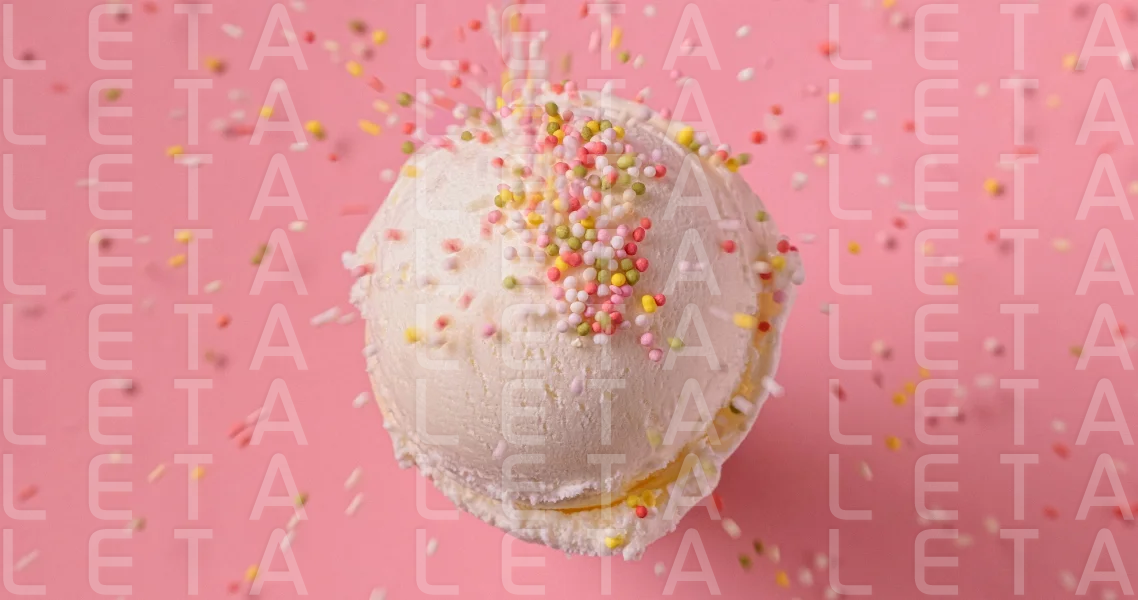 vanilla ice cream ball with falling sugar sprinkles