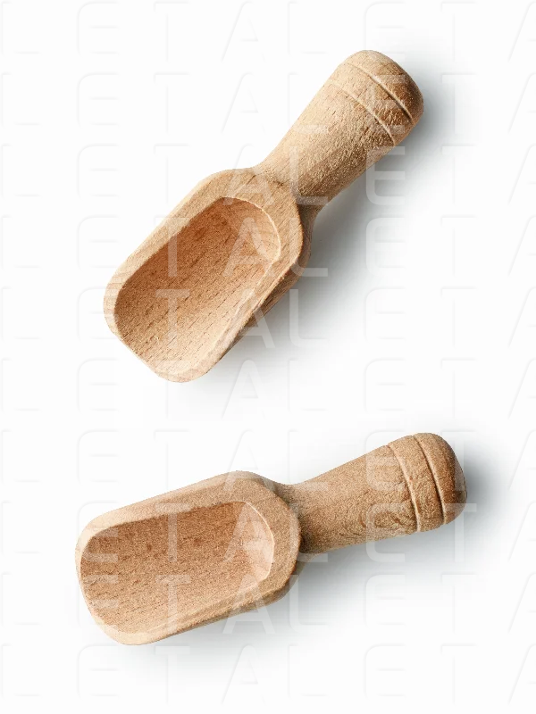 two empty wooden scoops